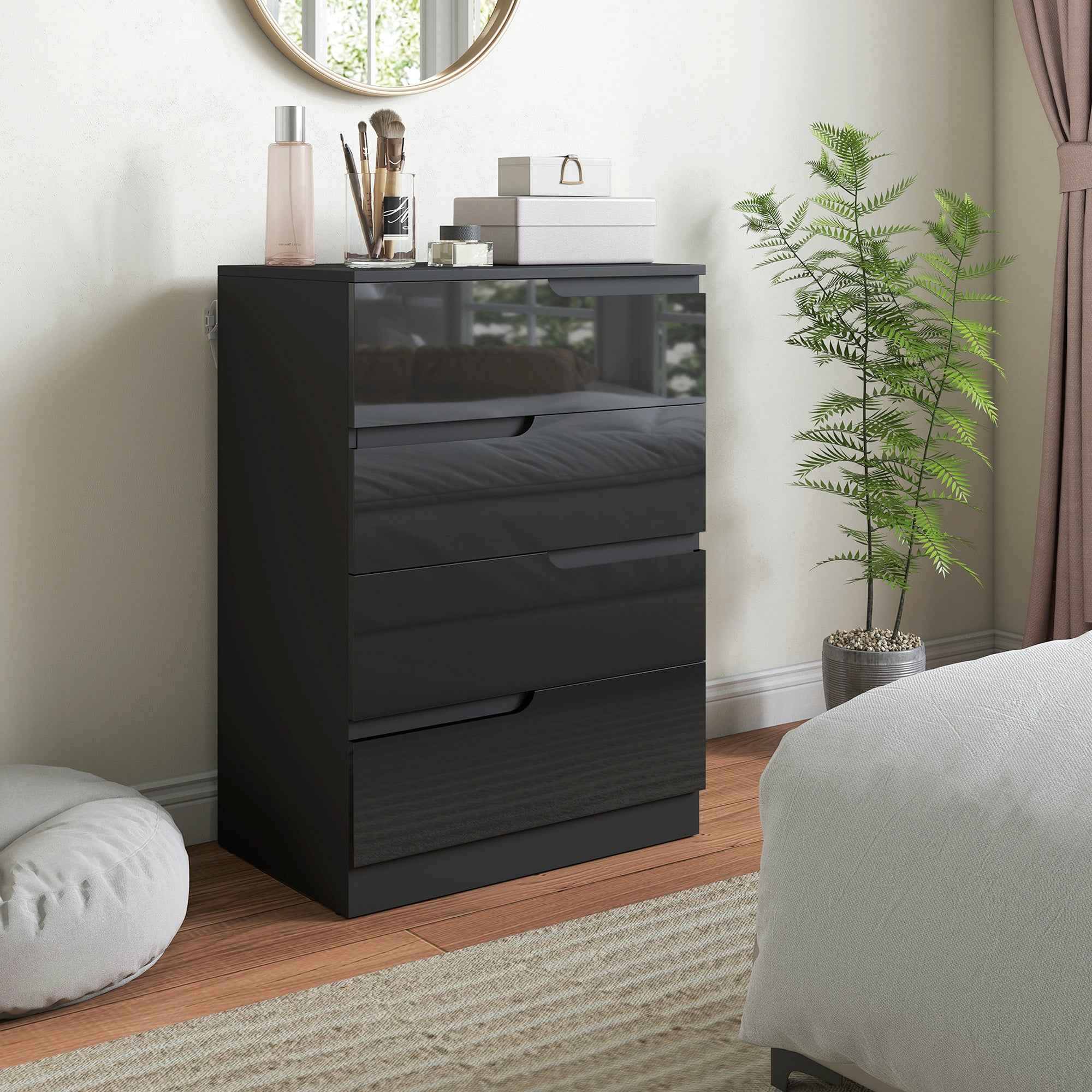 HOMCOM Modern and Minimalist 4-Drawer Wooden Chest of Drawers, 60x40x85 cm, Glossy Black