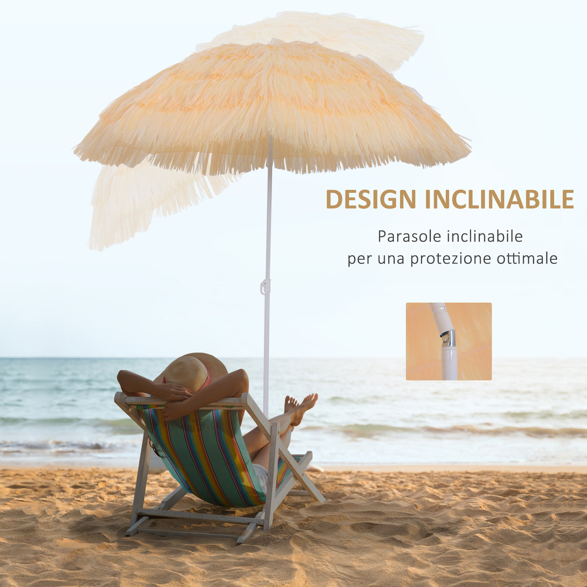 Outsunny 8-Ribbed Beach Umbrella with Tilting Pole, Polyester and Metal, 1.6 x 2 m, Beige