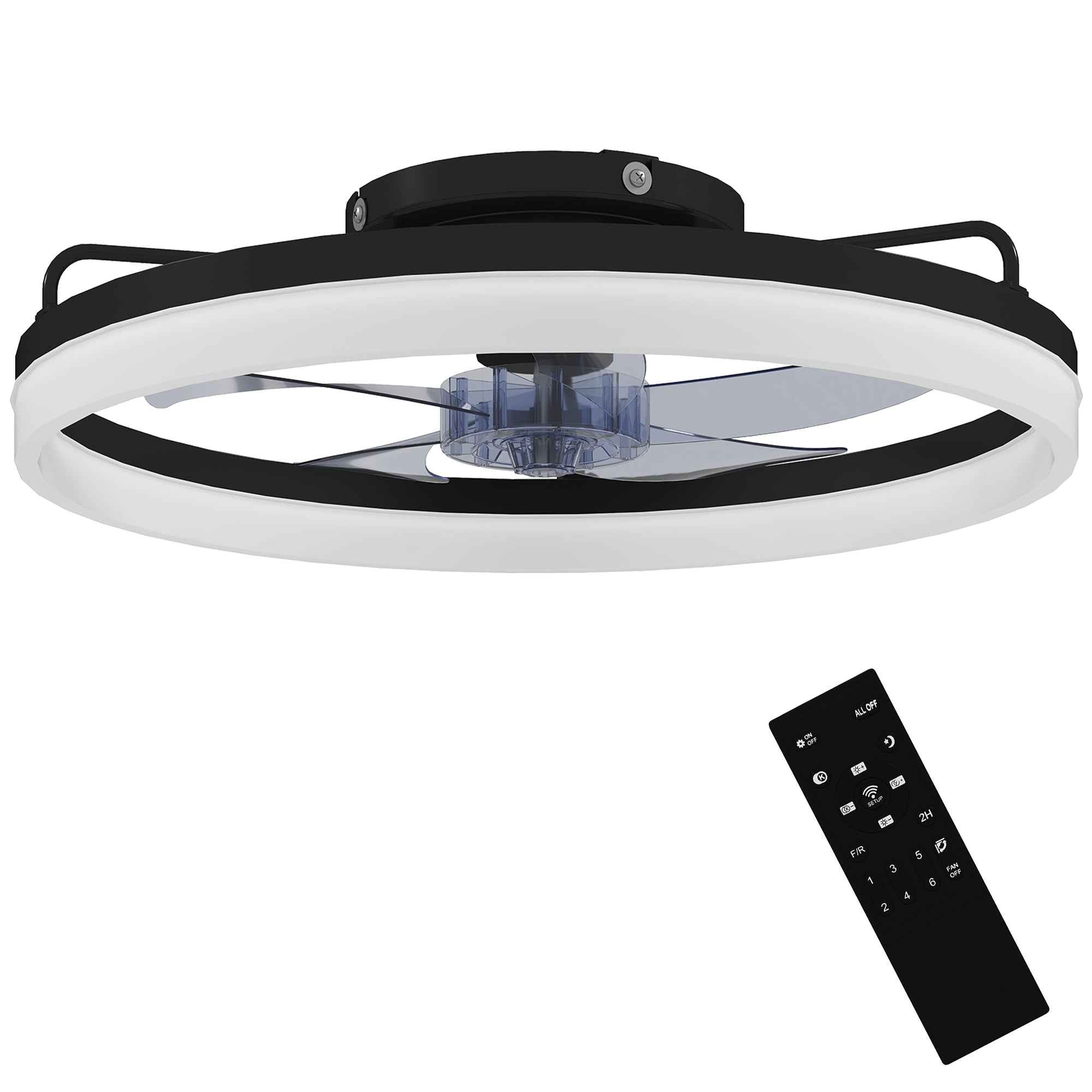 HOMCOM Steel and Plastic Ceiling Fan with Adjustable LED Light, Remote Control, Timer, 6 Speeds, Black