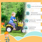 Pedal Excavator for Kids from 3 Years with Front Loader, Trailer and 6 Wheels, Yellow