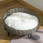 PE Rattan Dog and Cat Bed with Washable Plush Cushion, Φ60x32cm Dark Grey