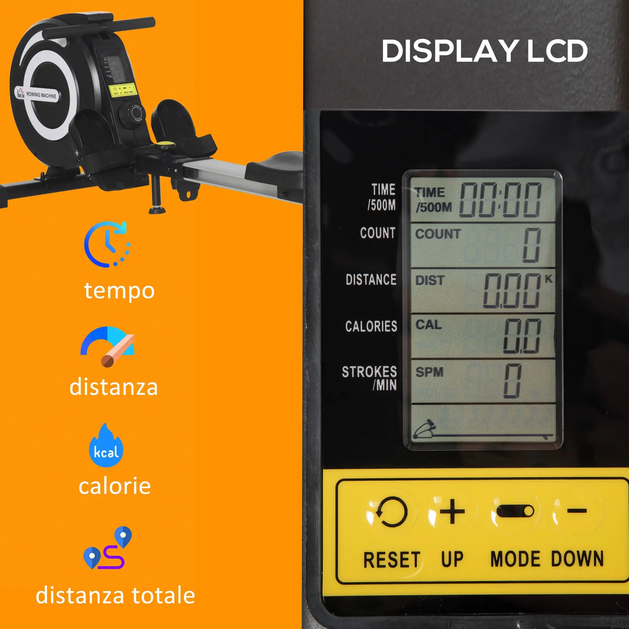 Folding Magnetic Rowing Machine for Home Training, 8-Level Adjustable Flywheel and LCD Monitor, 185x58x57cm, Black - Borge' Group Limited