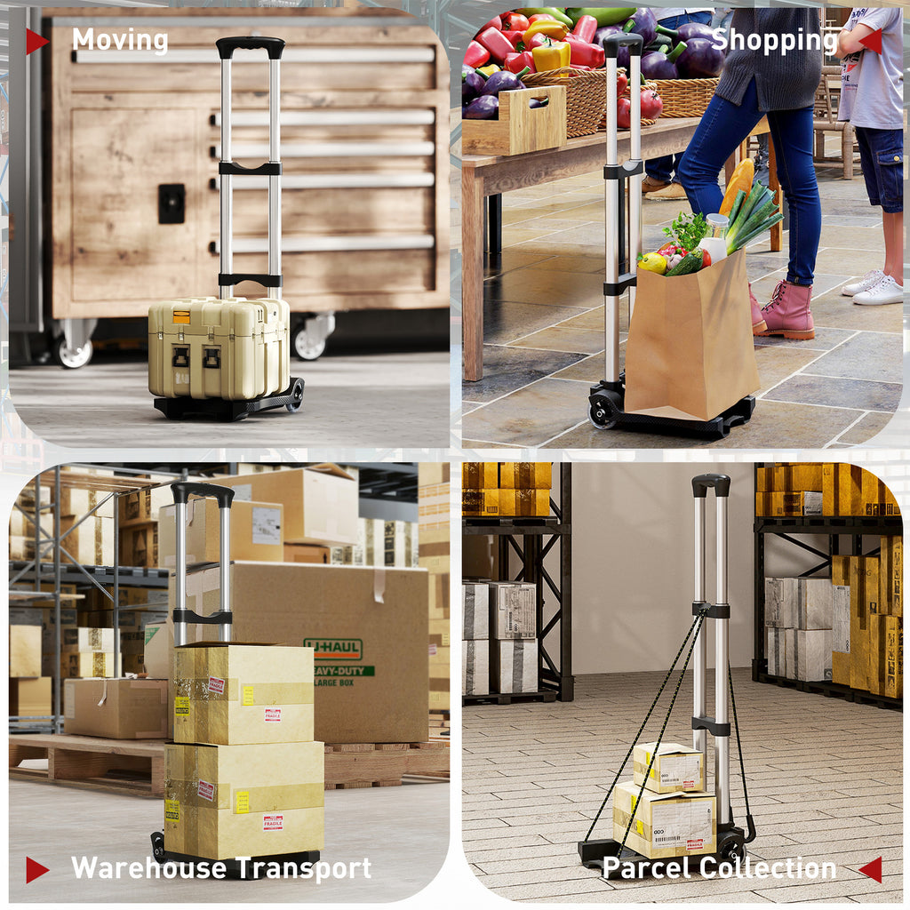 Folding Luggage Cart, 40 kg, with 2 Straps, Telescopic Handle, Aluminum and Plastic, Black