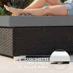 Outsunny Set of 2 Rattan Garden Loungers with Side Table and Adjustable Backrest, 184x60x22 cm, Dark Grey