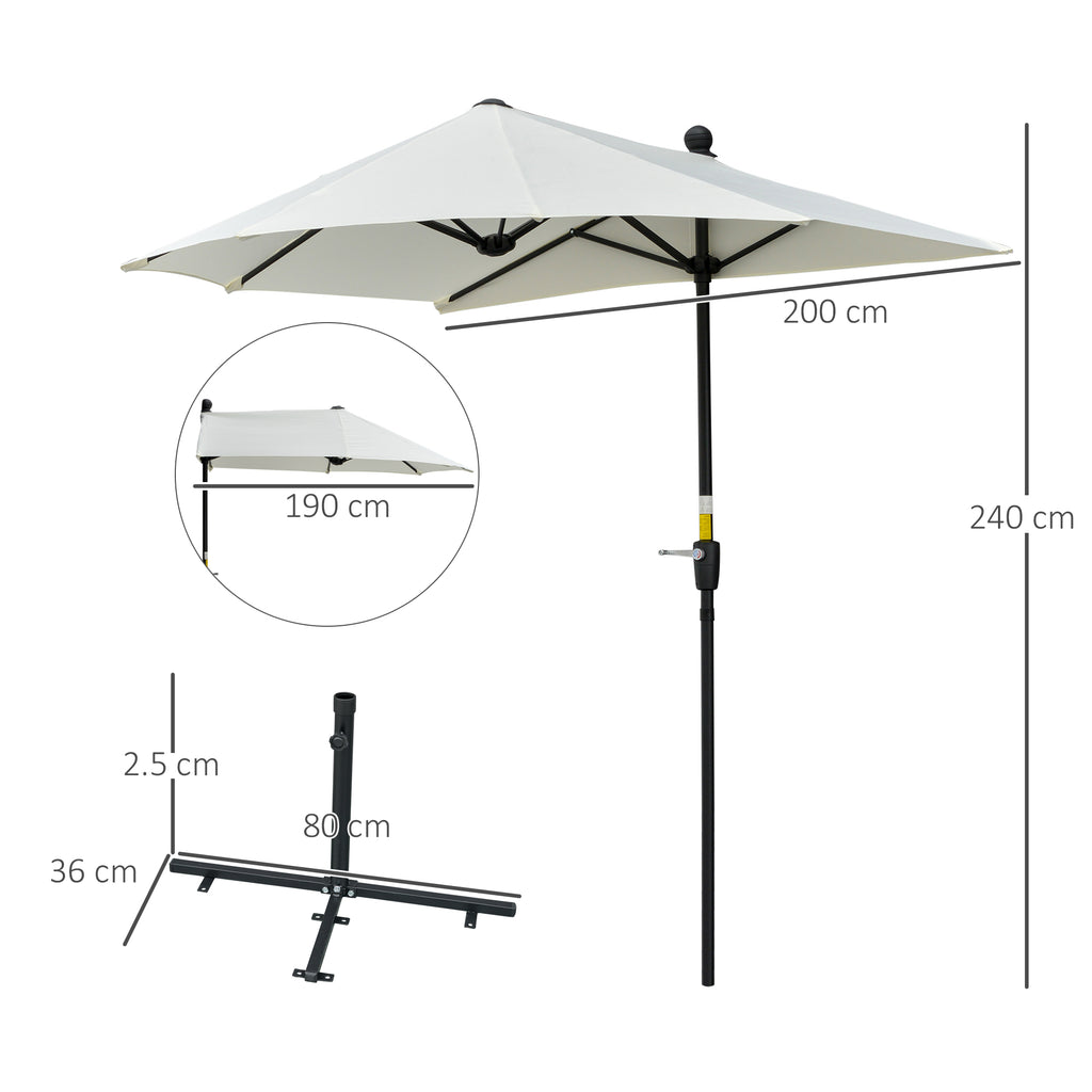 Semicircular Umbrella with Crank and Anti-UV Canopy, 200x190x240 cm, Cream