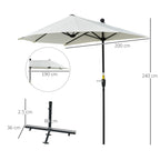 Semicircular Umbrella with Crank and Anti-UV Canopy, 200x190x240 cm, Cream