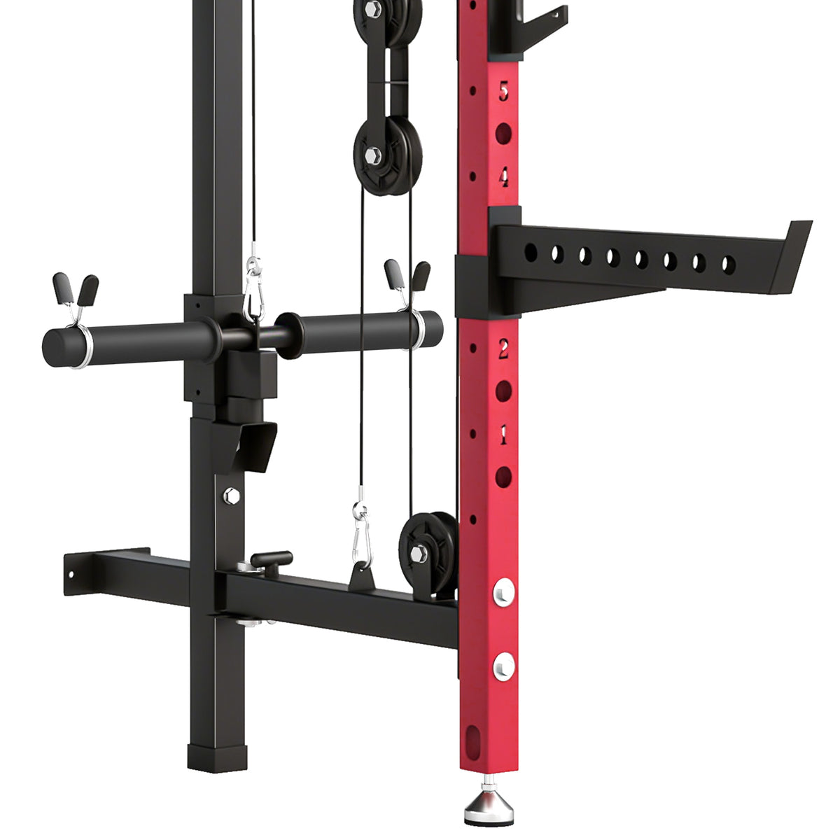 SPORTNOW Folding Power Cage, Rack with Pull-Up Bar and Cable Pulley System, Red