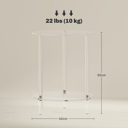 Low Round Coffee Table with 2 Levels in Acrylic for Indoors, Ø40x50 cm, Transparent