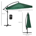 Outsunny Garden Umbrella 3x3 m with Mosquito Net, Crank Opening and Cross Base, Green - Borgè