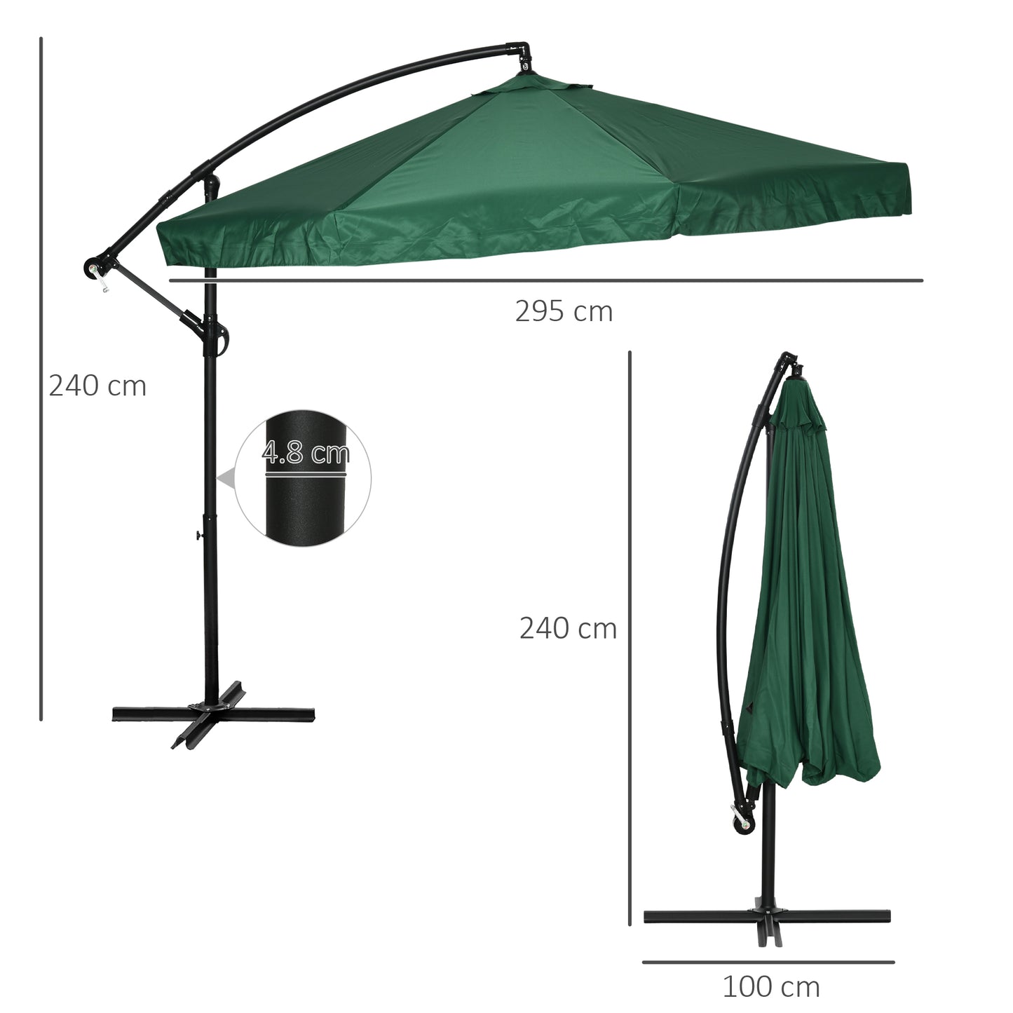 Outsunny Garden Umbrella 3x3 m with Mosquito Net, Crank Opening and Cross Base, Green - Borgè