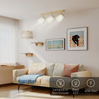 Ceiling Lamp with 3 Adjustable Light Points at 90° and E27 Sockets, Wood Color