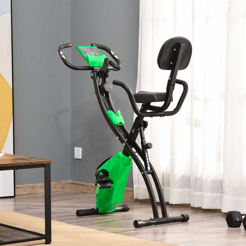 2-in-1 Folding Exercise Bike, 8-Level Adjustable Magnetic Resistance, Quiet Home Exercise Bike with Heart Rate Sensor, Arm Bands, LCD Screen, 2.5kg Flywheel, Green