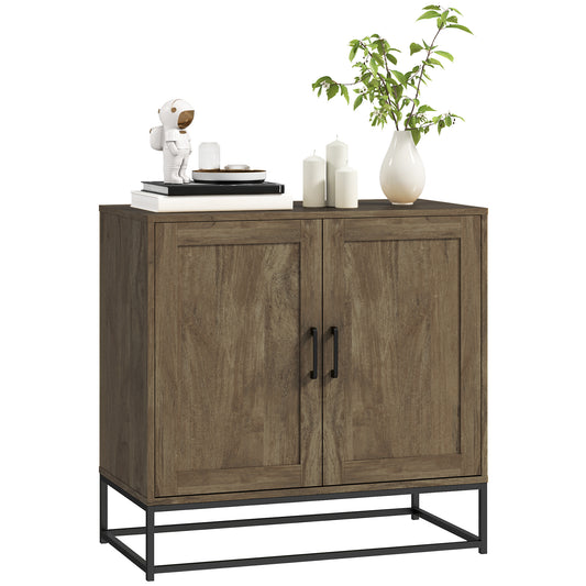 Living Room Sideboard 2 Tier with Adjustable Shelf, Wood and Steel, 80x40x78 cm, Brown and Black