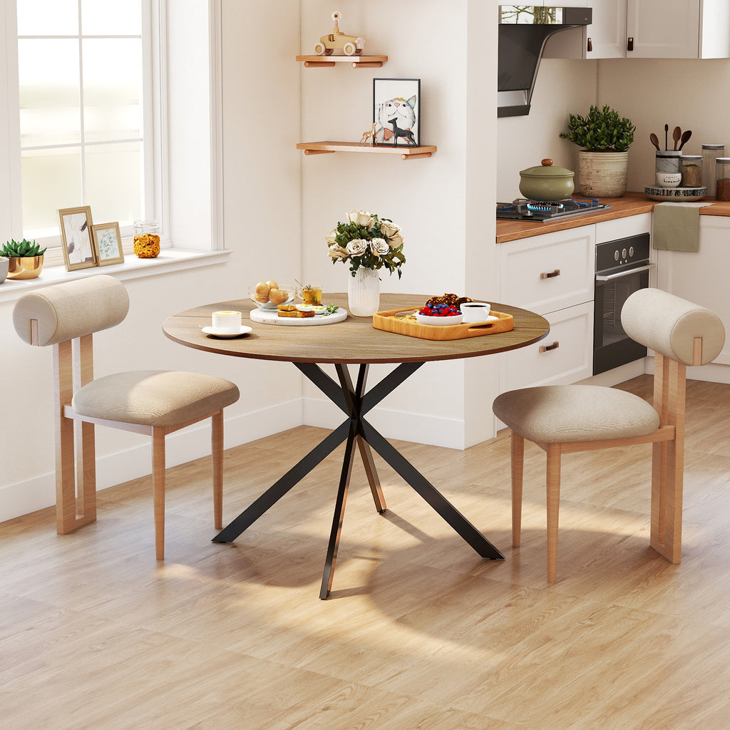 HOMCOM Industrial Style Round Dining Table with Steel Cross Legs, Ø120x75 cm, Oak Color