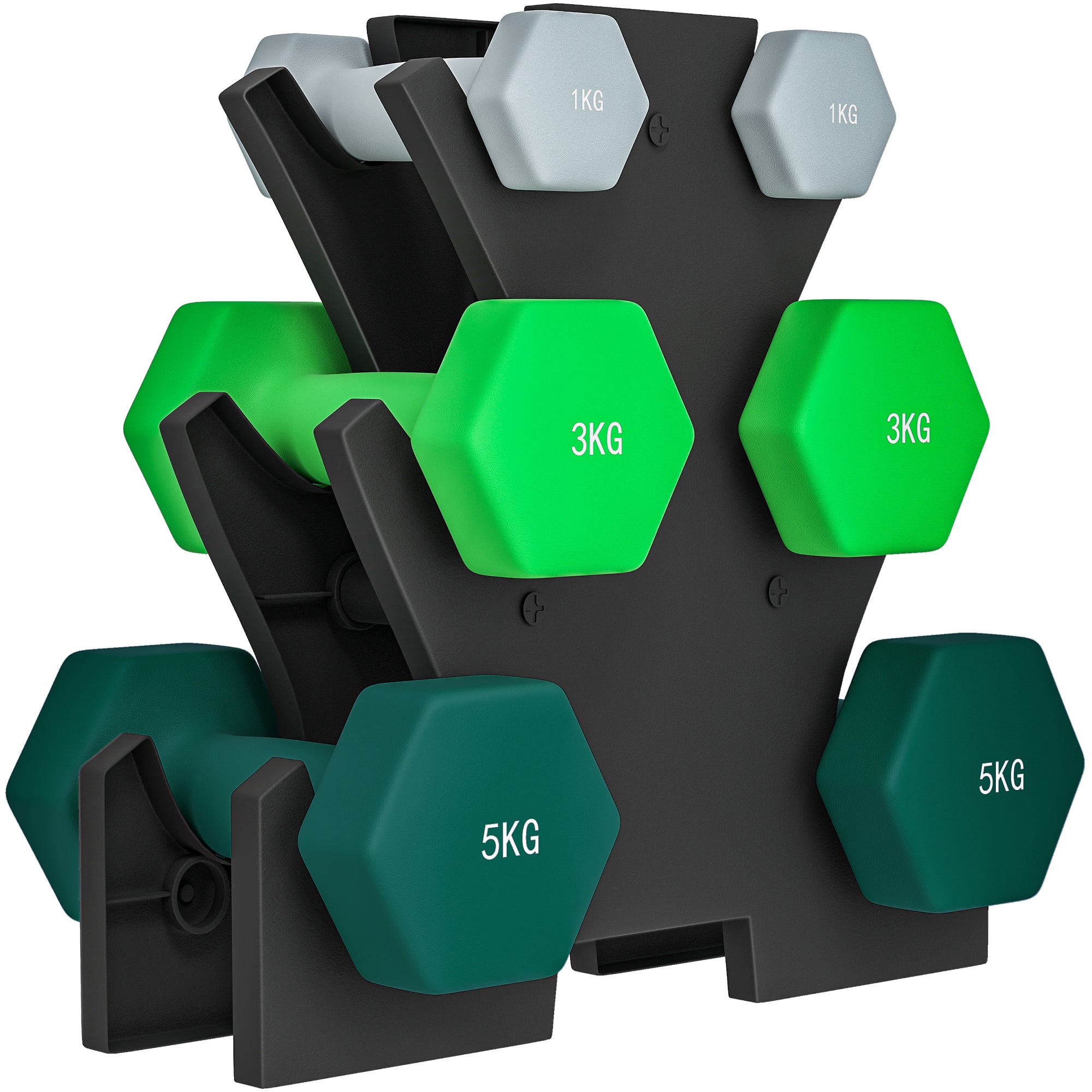 18kg Total Hex Weight Kit with Stand Included, in Steel, Metal and Pla ...