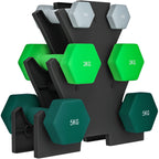 18kg Total Hex Weight Kit with Stand Included, in Steel, Metal and Plastic, Multicolored