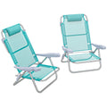 Set of 2 Folding and Reclining Camping Chairs on 6 Levels, in Aluminum and Foam, 62x65x80 cm, Gray to Light Blue