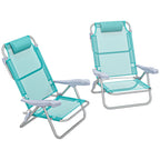 Set of 2 Folding and Reclining Camping Chairs on 6 Levels, in Aluminum and Foam, 62x65x80 cm, Gray to Light Blue