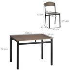 Dining Set: 5 Piece Dining Set with 1 Rectangular Table 100x63x76. 5 cm and 4 Chairs 45x40x82 cm, in Steel and MDF - Borgè
