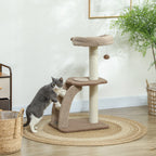 3-Tier Cat Tree with Top Perch and Toy Ball, 48x40x88 cm, White and Brown