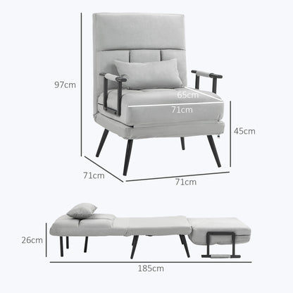 3 in 1 Sofa Bed with Cushion Included, Steel and Polyester, 71x71x97 cm, Light Grey