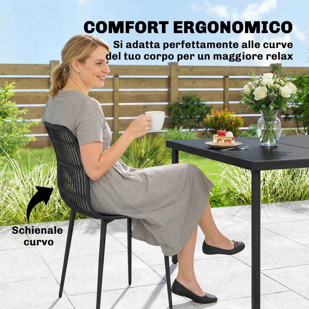 Outsunny Outdoor Dining Chairs Set of 4, Garden Chairs with Slatted Backrest, Black