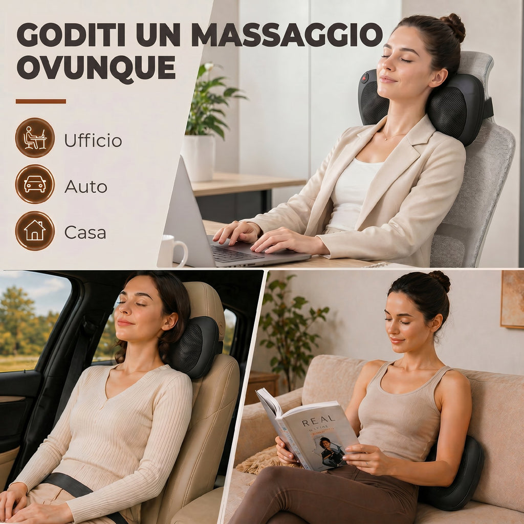 HOMCOM Back and Neck Massage Cushion with Heating and 4 Shiatsu Nodes, for Home, Office, Car, Black