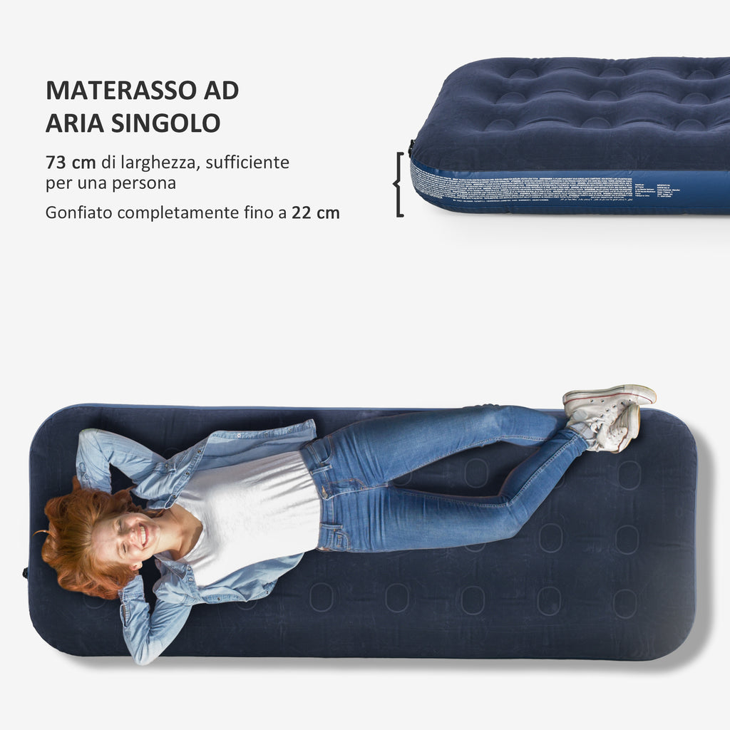 Single Inflatable Bed with Manual Pump Included, 73x191x22 cm, Blue - Borgè