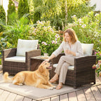 Outsunny 3-Piece PE Rattan and Steel Garden Set with 2 Armchairs with Cushions and Coffee Table, Brown and Cream