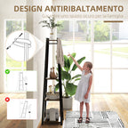 Coat Rack with 8 Hooks, 3 Shelves and Top Shelf, 34x34x170 cm, Brown