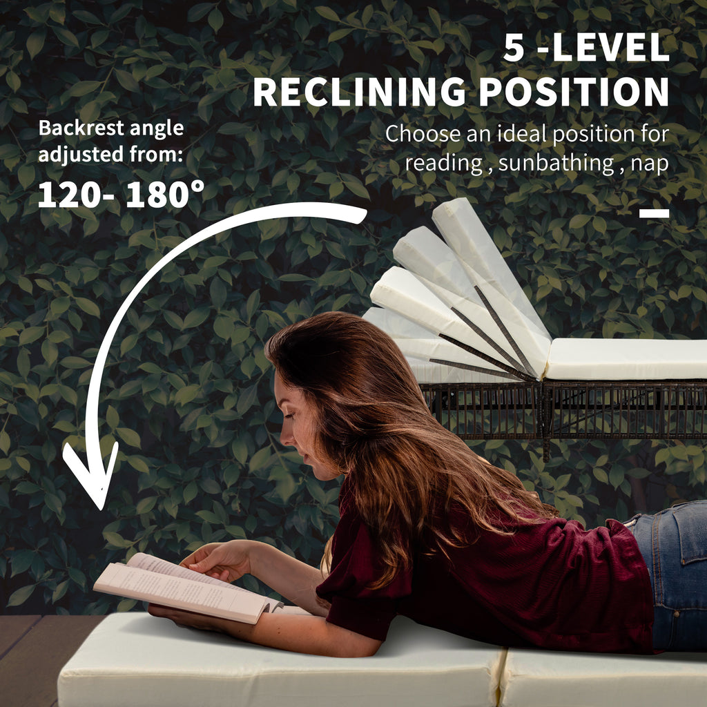 Outsunny set 2 sunbaths with padded cushions and table in rattan pe, brown and beige - Borgè