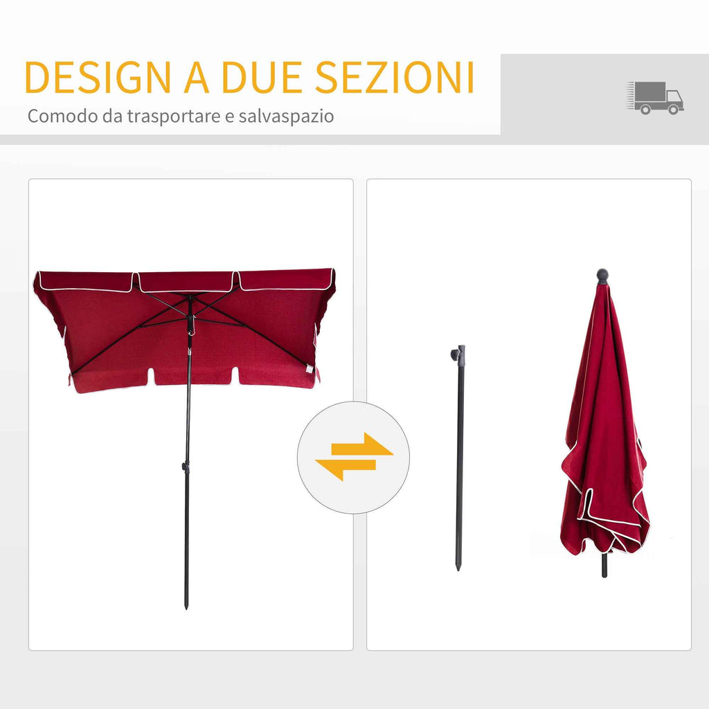 Outsunny 2x2.4m Rectangular Garden Umbrella with Adjustable Tilt, Red and Black