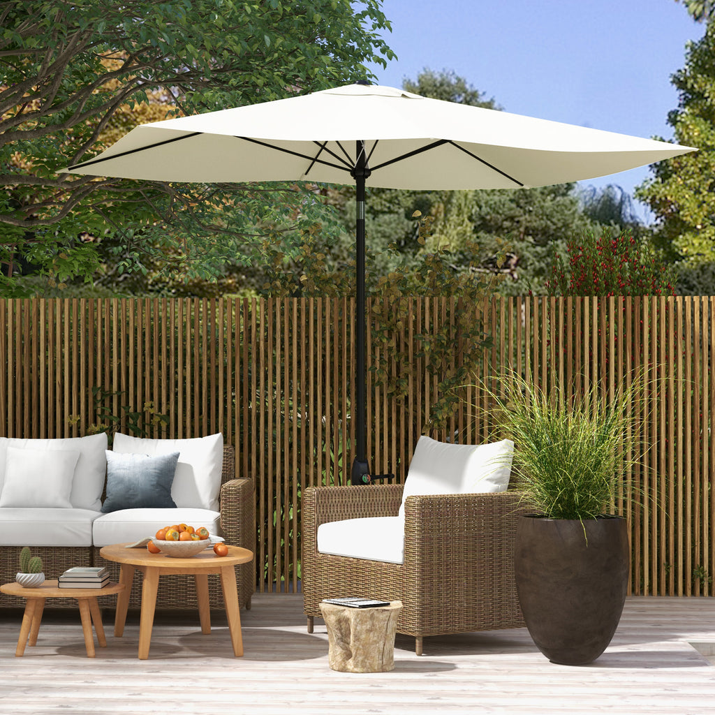 2x3m Rectangular Garden Umbrella with Crank Opening and Adjustable Tilt, Beige