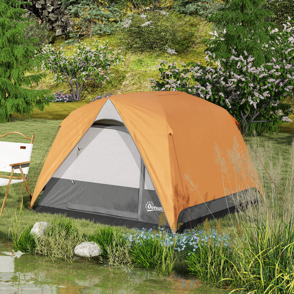 Waterproof 3-Person Camping Tent with Pocket, Lantern Hook and Bag, 2x2x1.35m, Orange