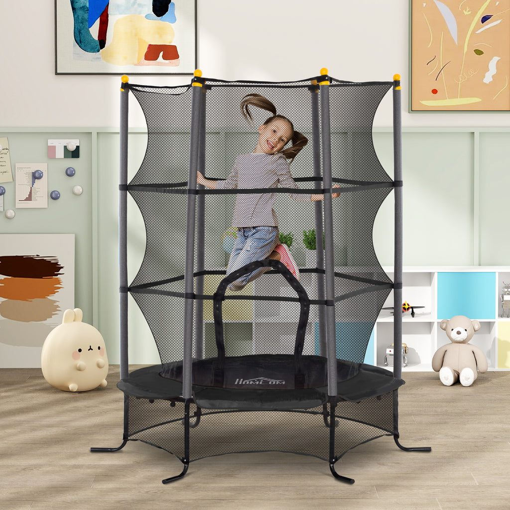 Children's Trampoline Ø1.6x1.9 m with Safety Net and Padded Poles, Ages 3-10 Years, Black