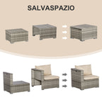8-Piece PE Rattan Garden Lounge Set with Armchairs, Coffee Tables and Stools, Beige