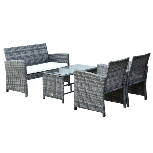 Outsunny Furniture Set 4 Pieces Sofa 2 Armchairs Garden Coffee Table Metal, Rattan 108.5 x 61.5 x76.5 cm - Borgè