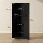 Minimal Storage Unit with 2 Cabinets and Adjustable Shelves, Black Wood, 59x31x155 cm