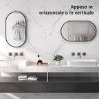Oval Wall-Mounted Bathroom Mirror with Aluminum Frame, Vertical or Horizontal, 40x70cm, Black