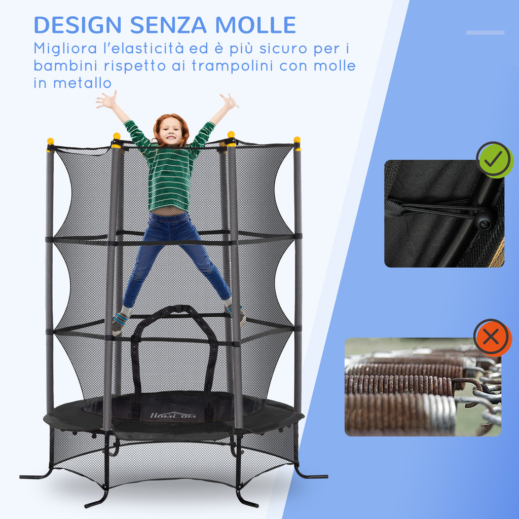 Children's Trampoline Ø1.6x1.9 m with Safety Net and Padded Poles, Ages 3-10 Years, Black