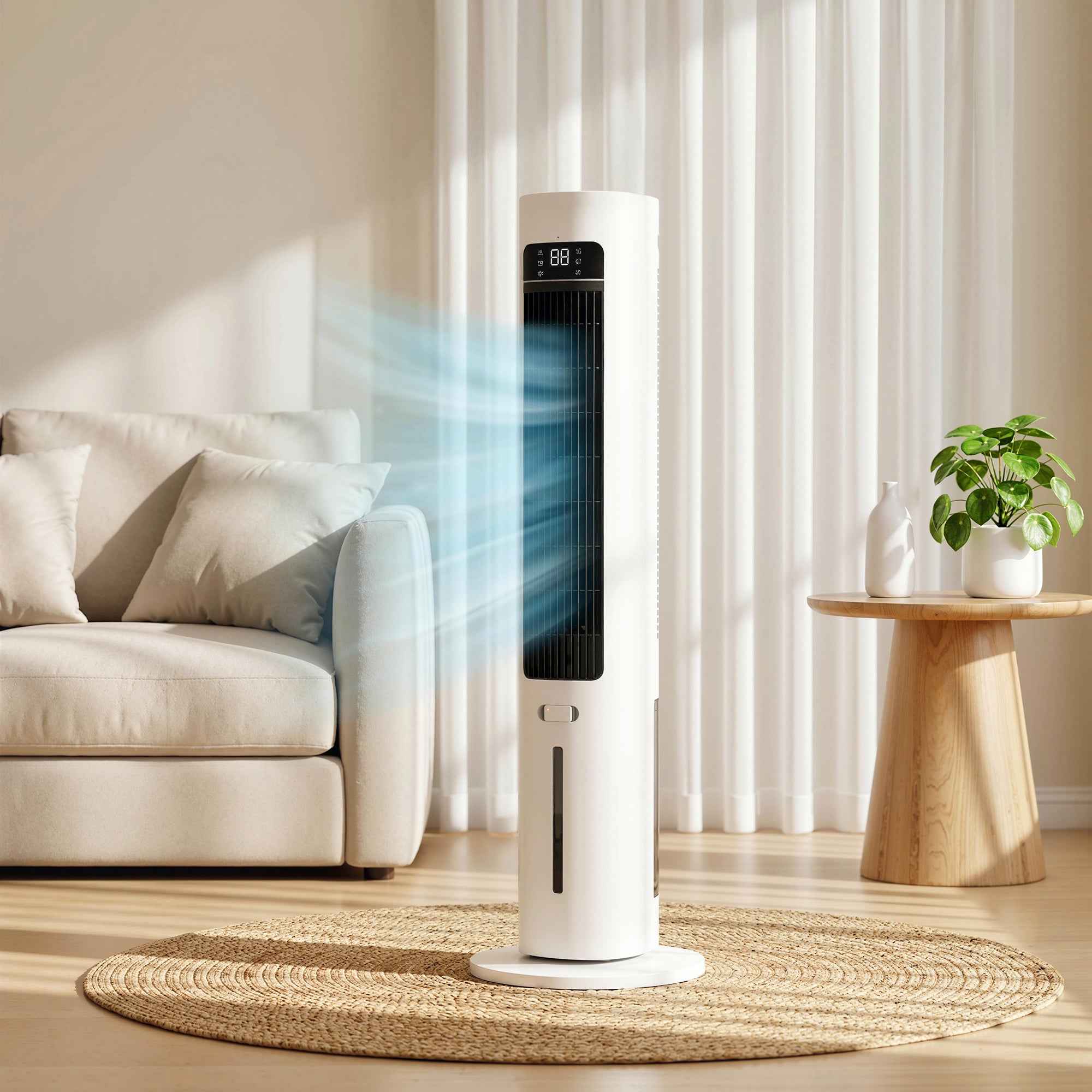 Evaporative Air Cooler, 3L Tank, 48° Oscillation, 3 Speeds and Modes, White