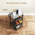 3-Basket Kitchen Trolley with Handle, Steel and Wood, 49.5x31x69 cm, Black and Light Grey