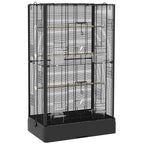 Bird Cage with Removable Tray and Perches, Parrot Aviary, 61x36.5x98cm, Black