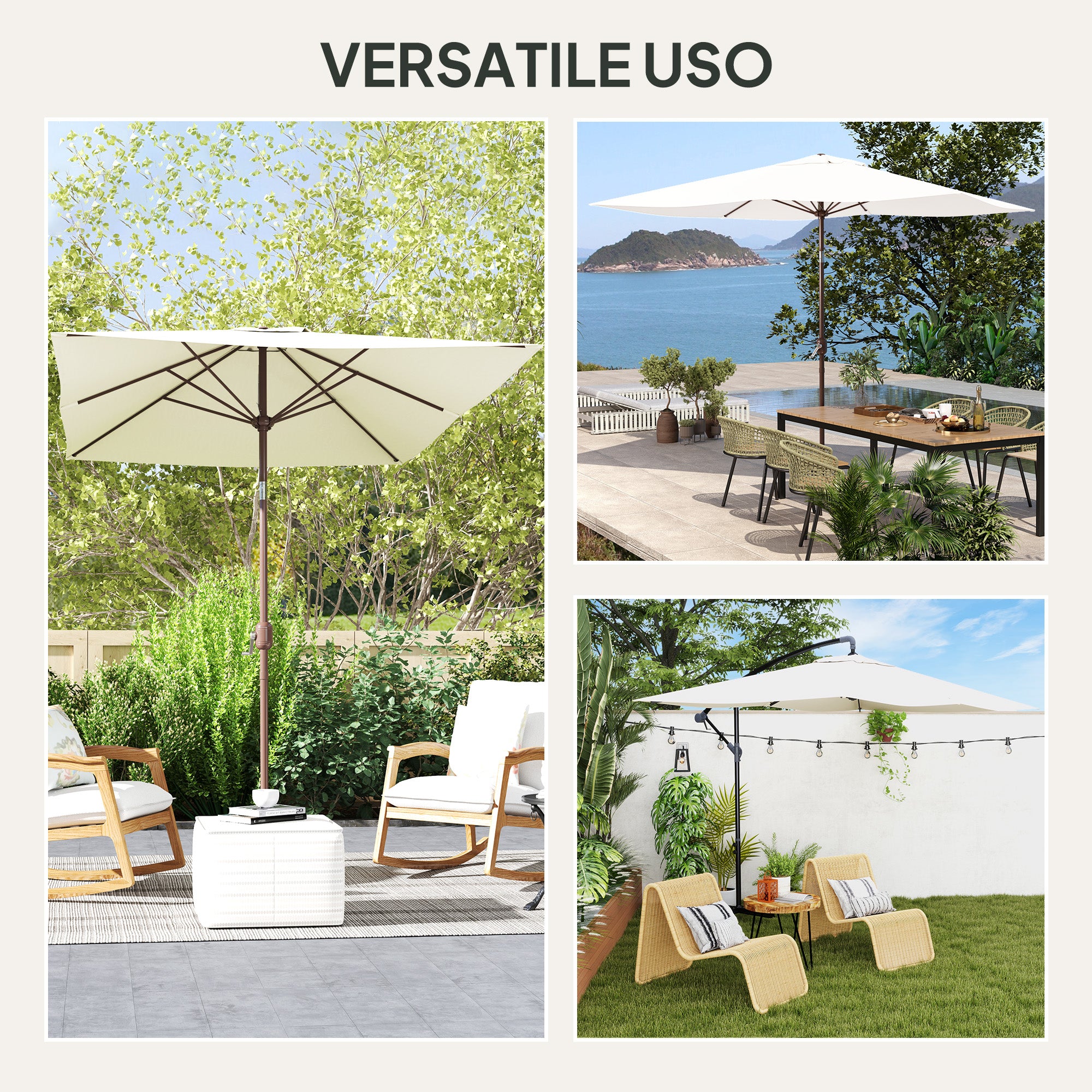Replacement Cover for Rectangular Umbrella 3x2 m with 6 Ribs, Anti-UV 50+ Polyester, Beige