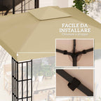 Outsunny 3x3m 2-Tier UV Resistant Replacement Gazebo Roof, Beige