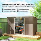 Outsunny Steel Garden Shed with 2 Vents and 2 Sliding Doors, 280x130x172 cm, Brown Wood