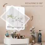 HOMCOM Makeup Mirror with 2-Level Adjustable Light, 180° Rotation and Makeup Organizer, White