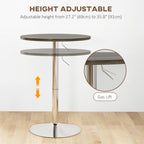 High Bar Table with Adjustable Height, Swivel Top and Steel Base, Ø60x69-91cm, Brown