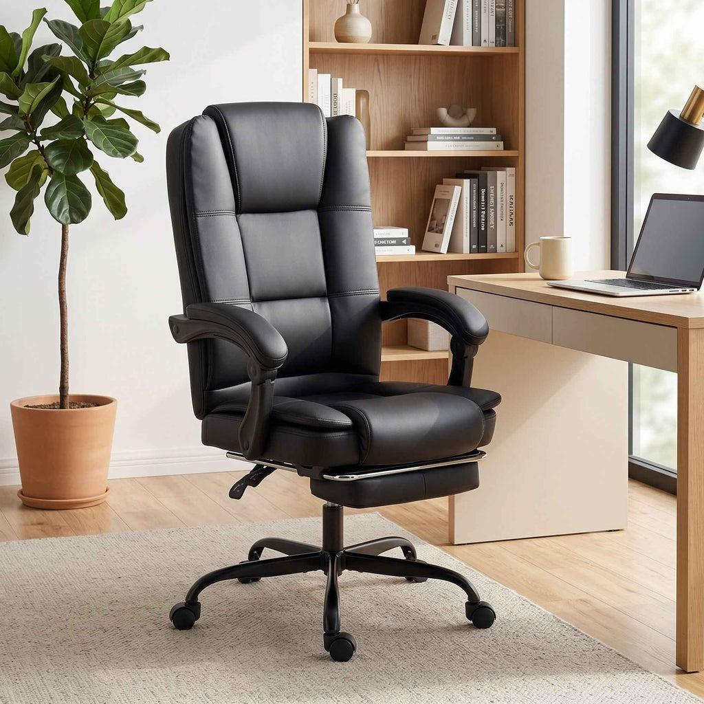 HOMCOM Ergonomic Office Chair with 150° Reclining Footrest, Cotton and Metal, 65x67x112-122 cm, Black