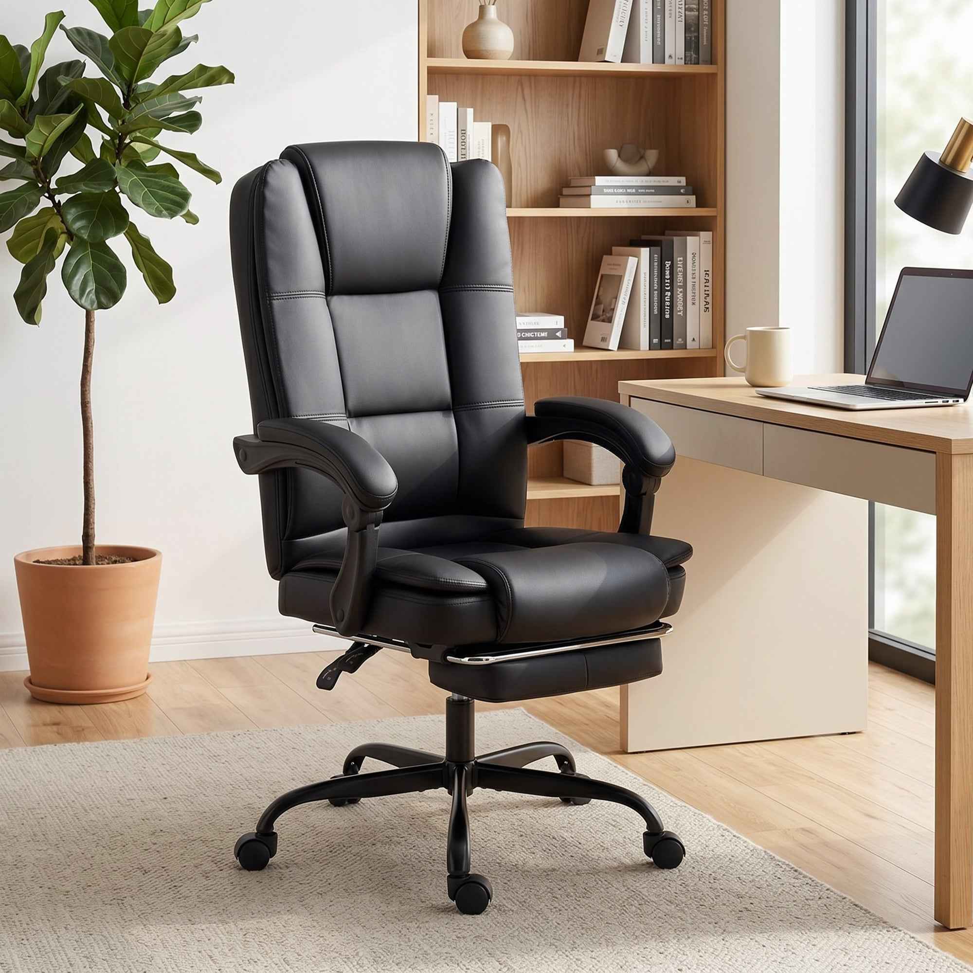 HOMCOM Ergonomic Office Chair with 150° Reclining Footrest, Cotton and Metal, 65x67x112-122 cm, Black